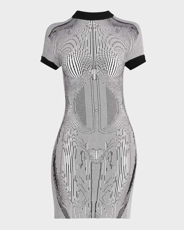 Morphing Pinstripe Knit Jacquard Mini Dress